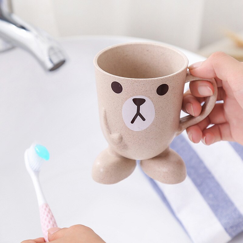 Wheat Straw Cartoon Animal Toothbrush Cup Bathroom Tumbler Mouthwash Travel Toothbrush Holder Cup Bathroom Accessories