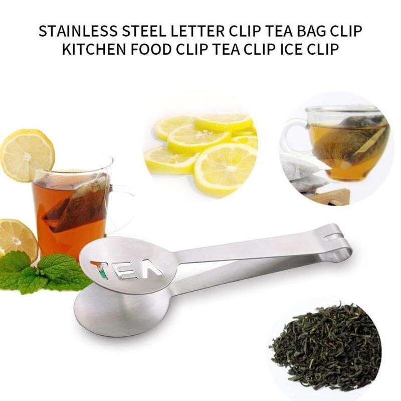 Pinza para té de acero inoxidable, bolsa de té, pinzas para hojas, soporte para colador, cuchara de Metal, exprimidor de té reutilizable, pinza para té multifuncional