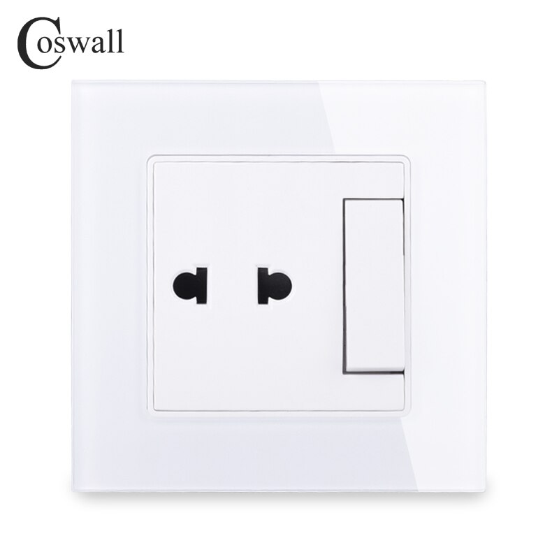 COSWALL 2 Hole Universal Wall Socket With 1 Gang 2 Way Pass Through On / Off Stair Light Switch Switched Crystal Glass Panel: Default Title