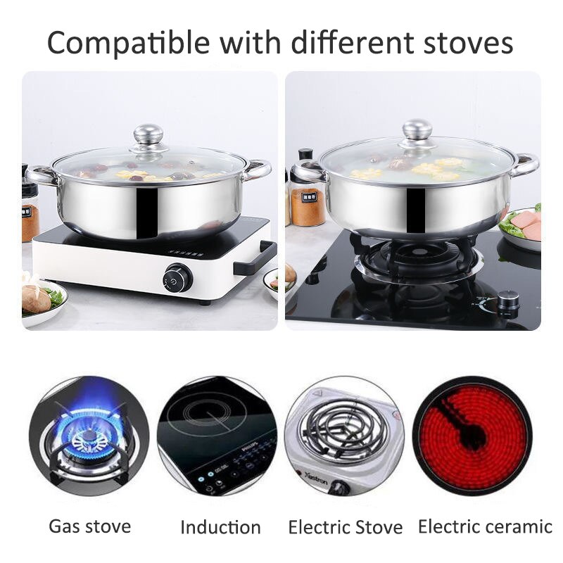 Rvs Pot Met Cover Inductie Fornuis Hotpot Pan Chinese Fondue Soeppan Huis Kookgerei Kookpotten Voor Keuken