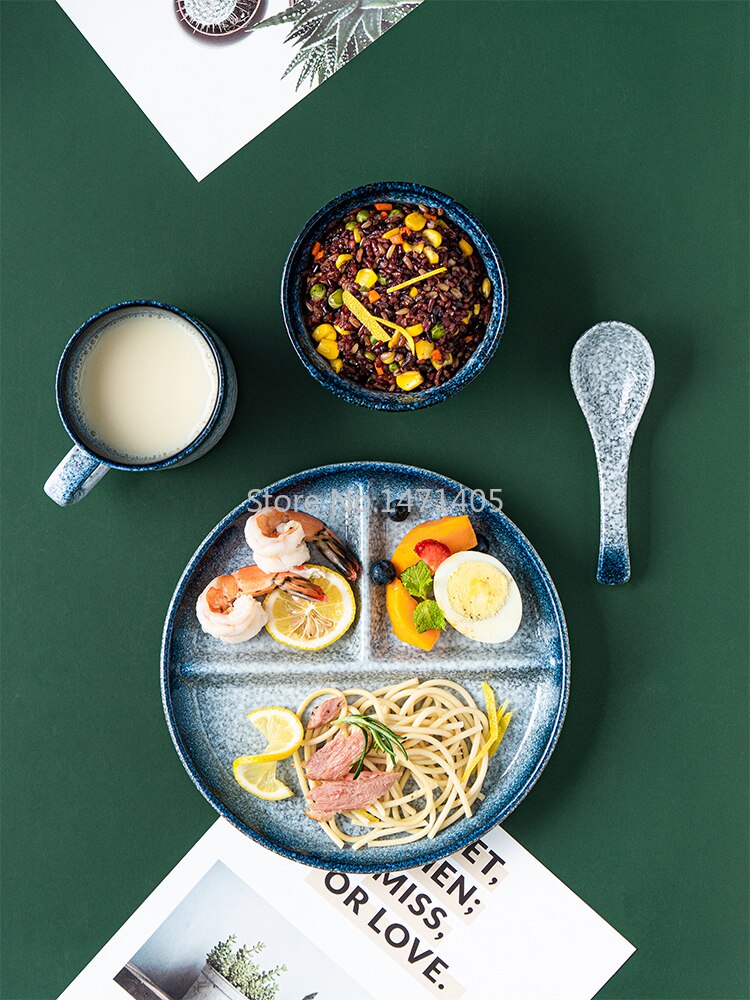 Plato divisorio de cerámica de estilo japonés para cena, vajilla divisoria de comida para una sola persona,