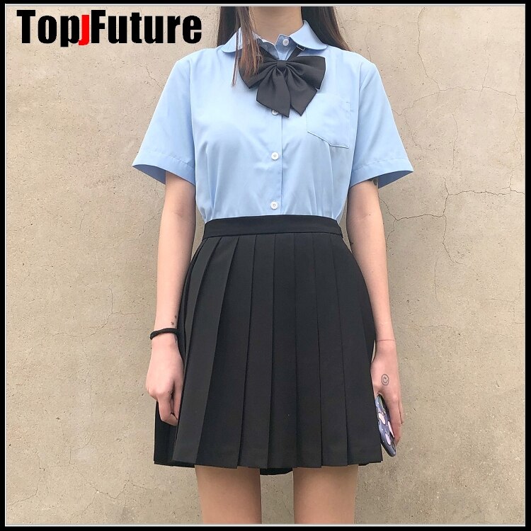JK uniformen weibliche studenten sommer arbeit kleidung Scharf kragen runde hals arbeit kleidung BLUSE Shirt BLAU lange kurzarm Shirt: L