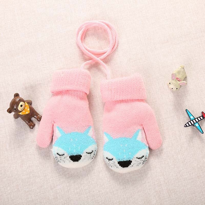 0-3 Y mignon dessin animé renard bébé gants hiver tricoté laine nourrissons moufles Thicke pleine corde gants pour garçons filles tout-petits