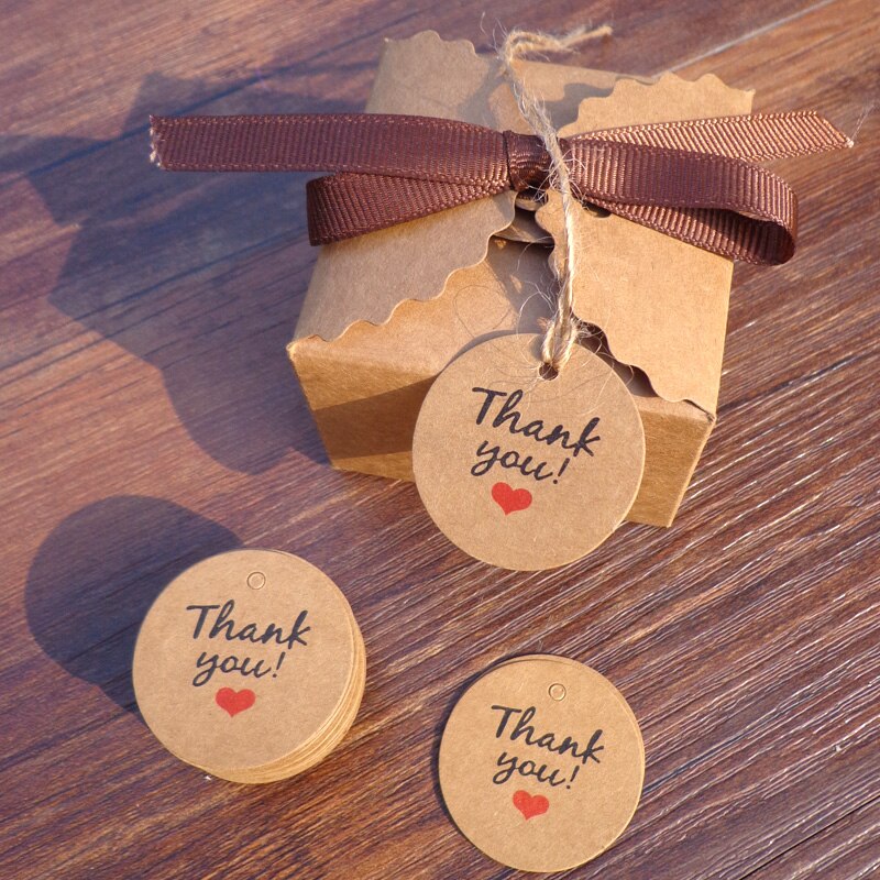 100pcs Round Kraft Tags 5 Designs Thank You Sweet Handmade Office School DIY Price Label Paper Hang Tag Stationery Bookmark