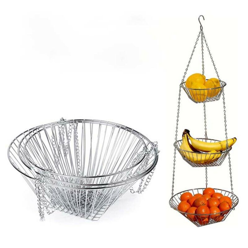 3 Tier Wire Hanging Basket Fruit Vegetable Organizer Storage Kitchen Counter