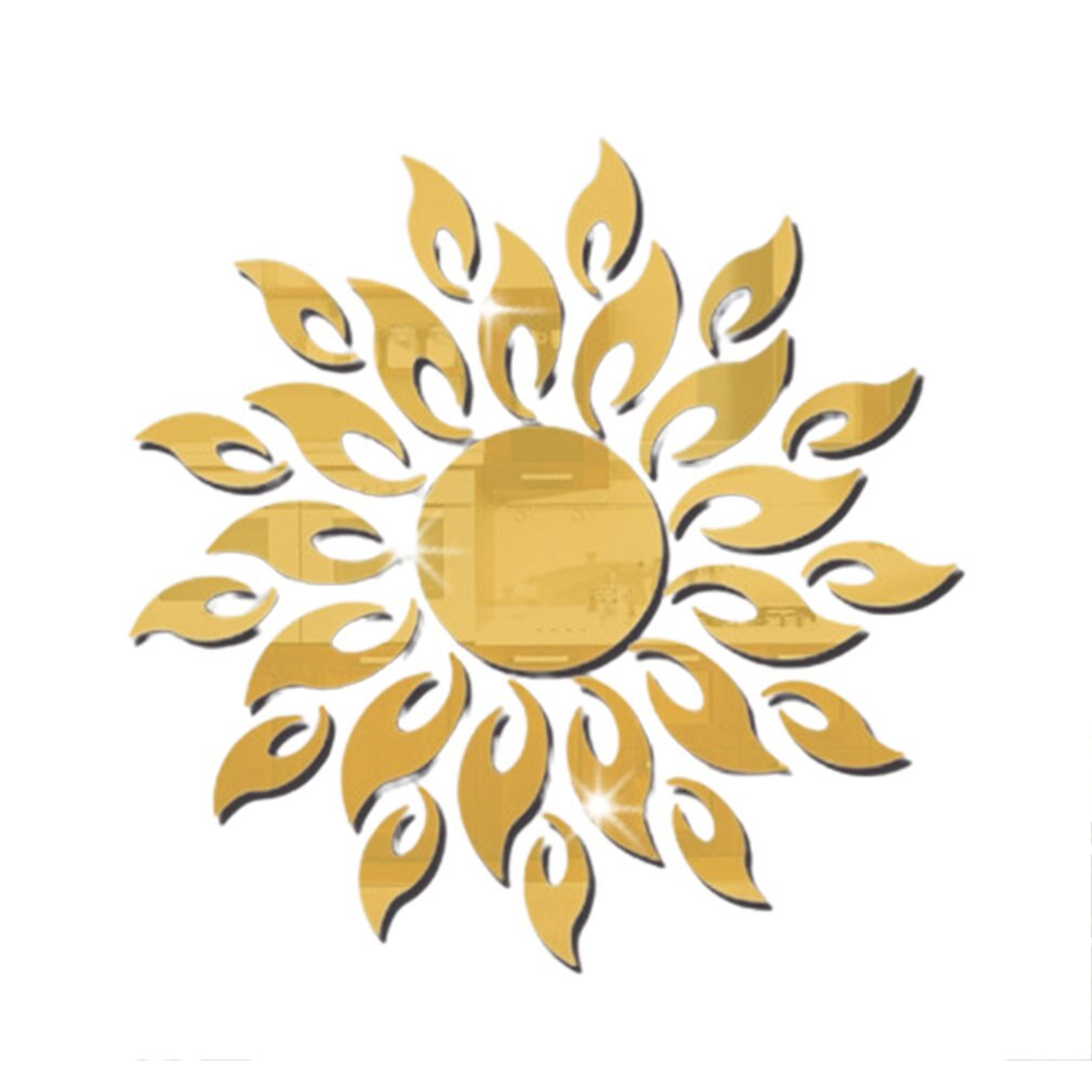 Gold Zon Bloem Acryl Spiegel Muurstickers Diy Art Wall Decor Muurstickers Spiegel Muur Sticker Home Decor Woonkamer