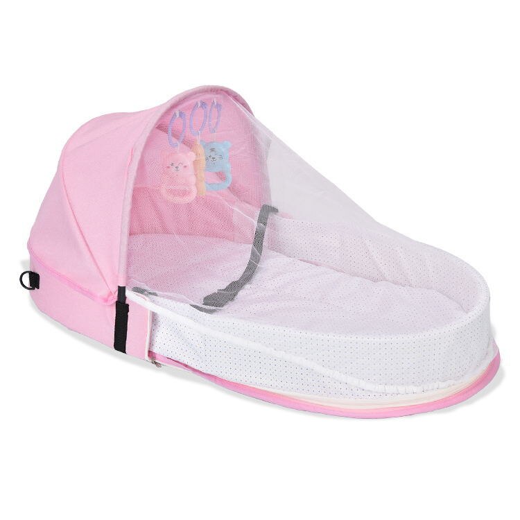 Bärbart babynest multifunktions baby resesäng spjälsäng med myggnät hopfällbar babynest vagga spädbarnssömn bärbar säng: Rosa
