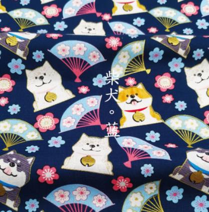 Tecido para cães de algodão shiba inu impressão tecido para costura vestido e sacos diy material caseiro vários tamanhos S33-TJ1027: 1 dark blue / 45x70cm small piece
