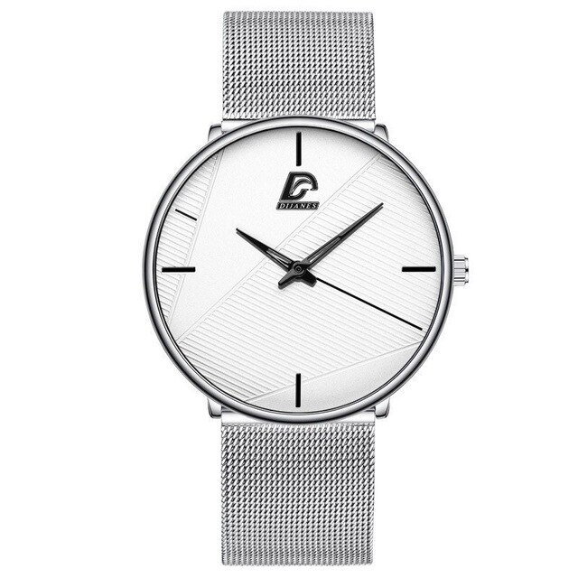 Herreure simple mænd business ultra tyndt rustfrit stål mesh bælte quartz ur minimalistiske armbåndsure til mænd: M sølvhvid