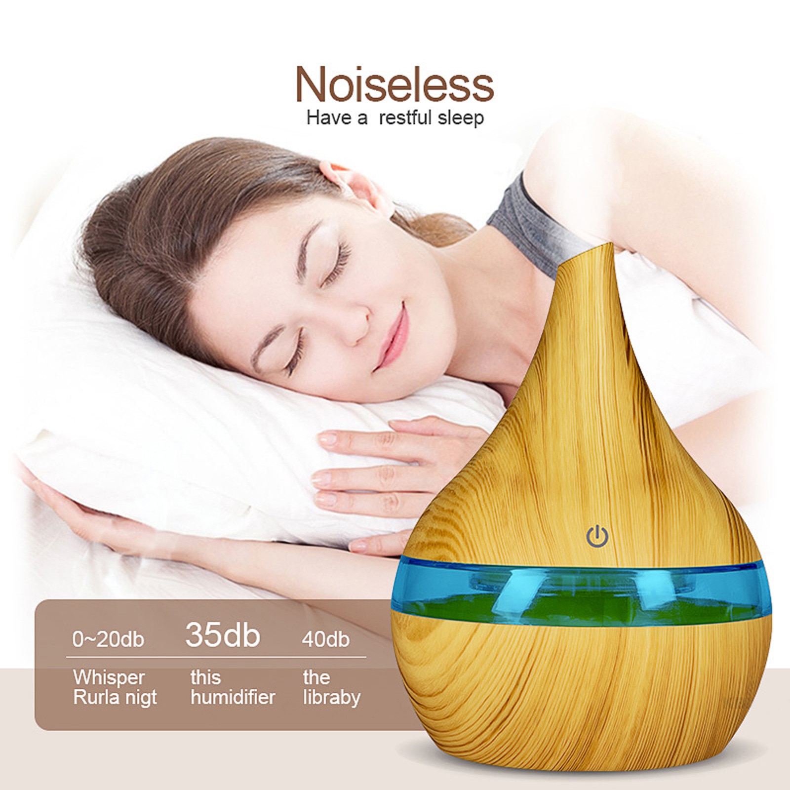 4 #300Ml Essentiële Olie Diffuser Houtnerf Ultrasone Luchtbevochtiger Led Buntes Licht Transformieren Aromabefeuchter Voor Thuis