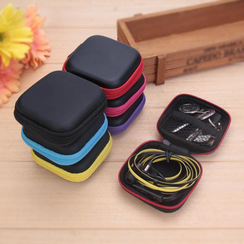 Mini Vierkante Pu + Eva Oortelefoon Pakket Box 75X75X30 Mm Headset Sd-kaart Bluetooth Data Lijn usb Kabel Storage Case Bag