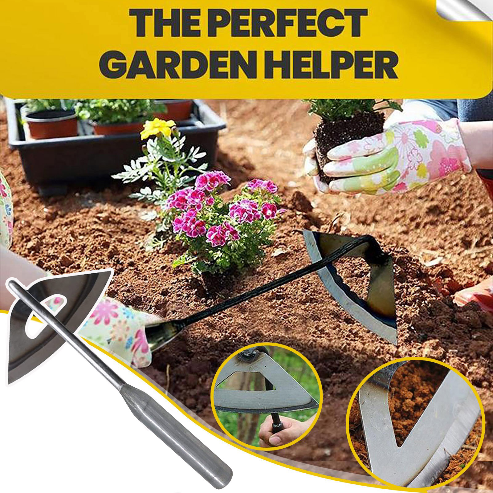 Zappa manuale-strumento per diserbo da giardinaggio affilato per diserbo da giardino con zappa cava indurita a mano leggera per diserbo da cortile