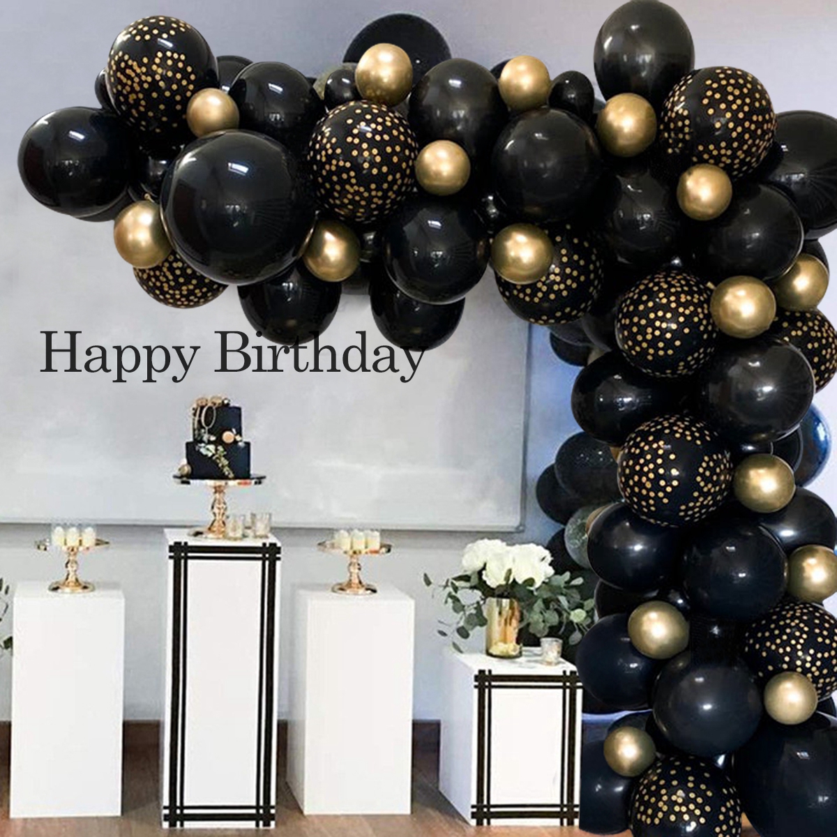Kit de arco de Globos, guirnalda de Globos de látex negro dorado cromado para boda, de graduación, decoraciones para de cumpleaños