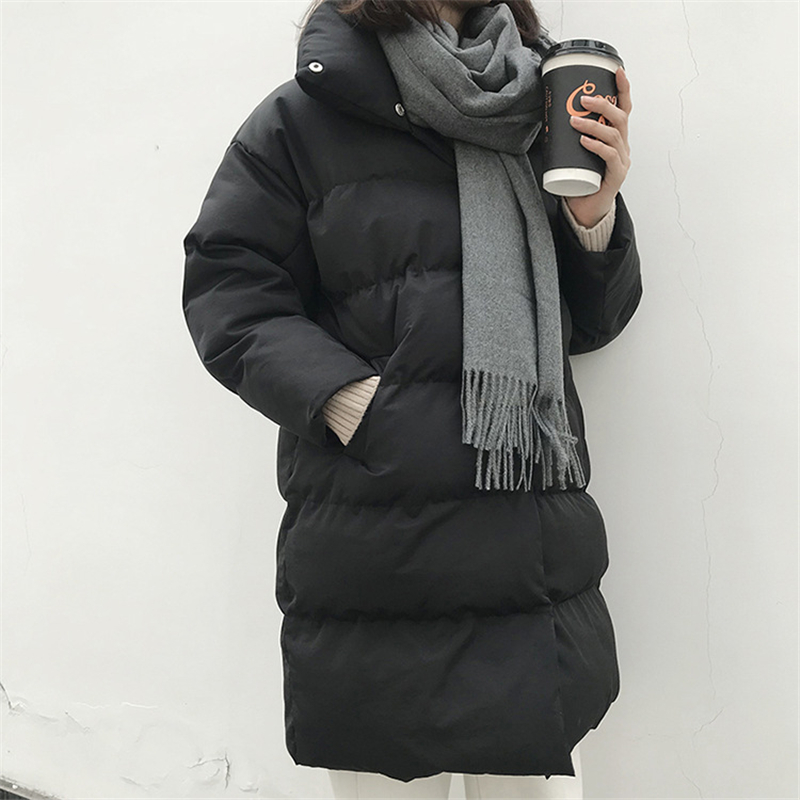 Vinterjakke kvinder boblefrakke streetwear sort lang parka frakke polstret jakke damer quiltet frakke puffede frakker: Sort / M