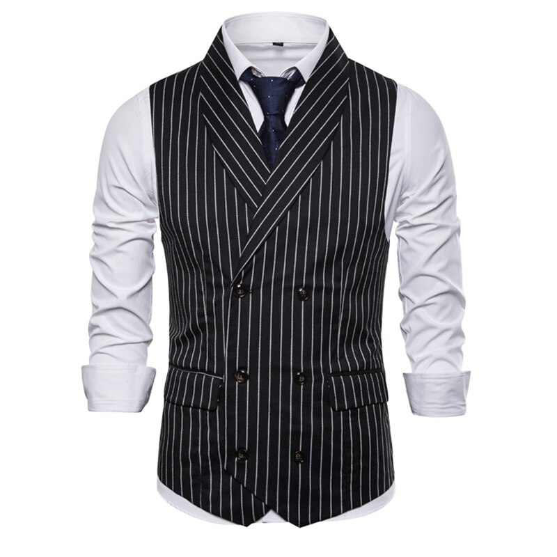 Verticaal gestreept dubbelrijs vest heren sjaalkraag slim fit gilet heren formeel zakelijk bruiloft chaleco hombre