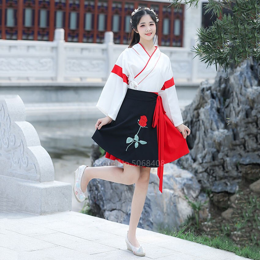 Verano Harajuku japonés tradicional falda de Kimono Set mujeres asiáticas Vintage Yukata bordado Obi vestidos femeninos Hada Retro Hanfu