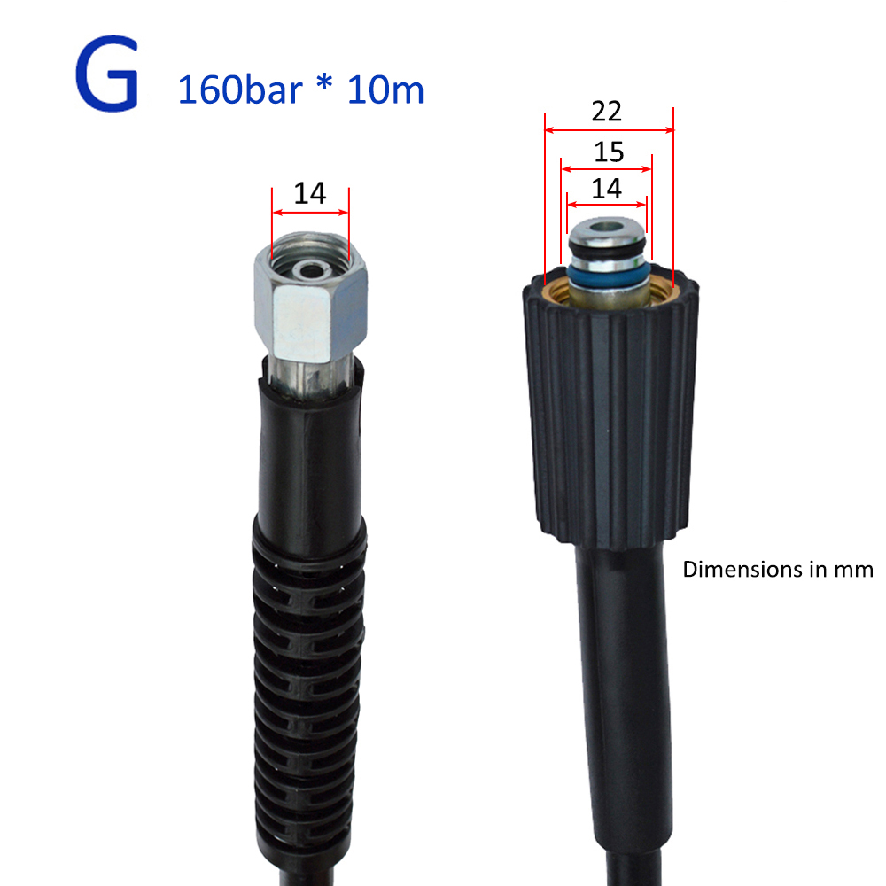Manguera para lavado de coche de alta presión de 10 metros de largo, manga para lavar, limpieza, extensión, compatible con Bort, Hammer, Huter, Kohler, Daewoo, Sterwins: white