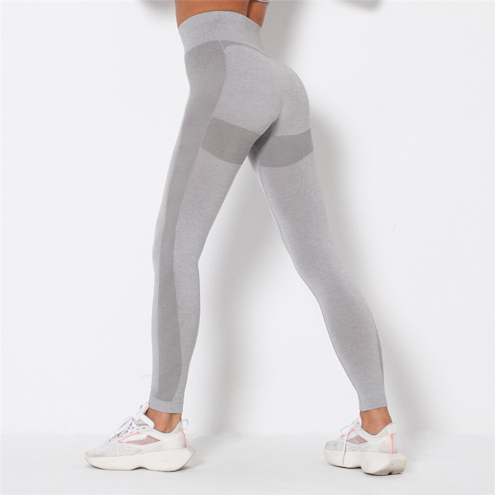 High waist Yoga Pants Seamless Leggings Women Running Sport Stretch Tights Gym Fitness Training Push up Tummy Control Legging: Light gray / S