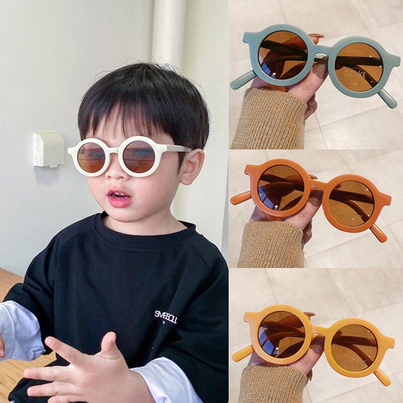 Zonnebril Voor Kids Ronde Frame Effen Kleur Zonnebril Outdoor Trendy Zonnebril Koreaanse Leuke Wilde Anti-Uv Zonnebril Voor Kind