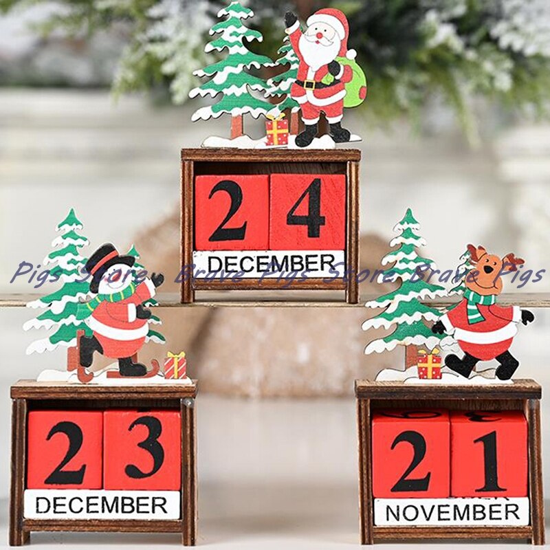 Wooden Christmas Countdown Advent Calendar Xmas Desktop Ornament Home Decor