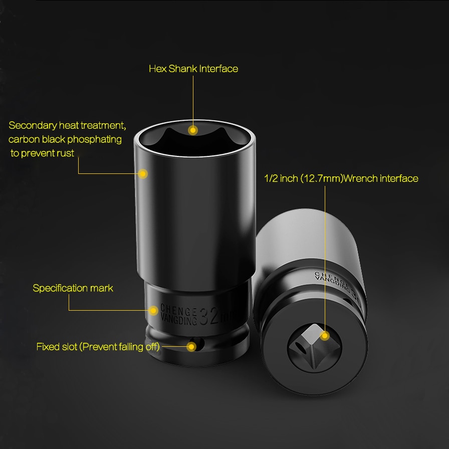 Standard 15 ~ 34mm pipenøkkelsett verktøy 1/2 " drivadapter skiftenøkkel omformer redusering elektrisk slagnøkkelpluggsett