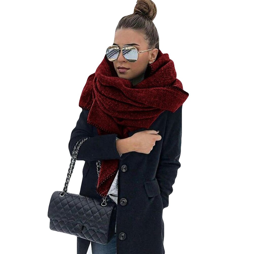 200cm Otoño Invierno mujer Color sólido polar bufanda chal de abrigo al aire libre bufanda envolvente para el cuello chal invierno cuello envoltura cálida: Color vino