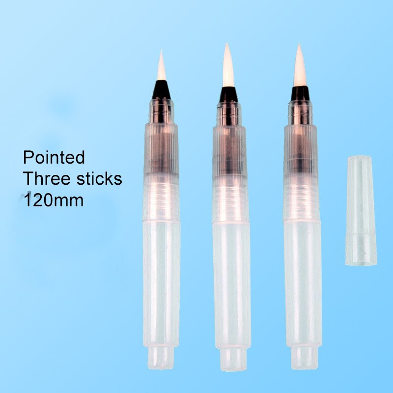 Pincel de pintura rellenable, 3/6 Uds., pincel de con depósito de agua para acuarela, lápiz de tinta para pinceles de acuarela suave para pintar dibujo y caligrafía, suministros de arte: 120mm 3pcs pointed