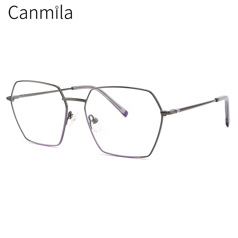 Monturas de gafas grandes de Metal ultraligeras para mujer, anteojos ópticos Vintage con prescripción de miopía, polígono, Canmila BOM1131: C2