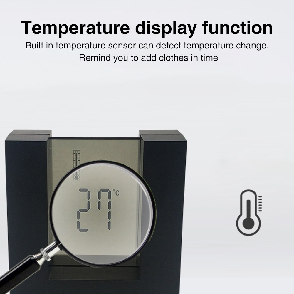 LCD Calendar Digital Display Home Decor Office Time Temperature Rotating Induction Modern Silent Alarm Clock Battery Operated: Black