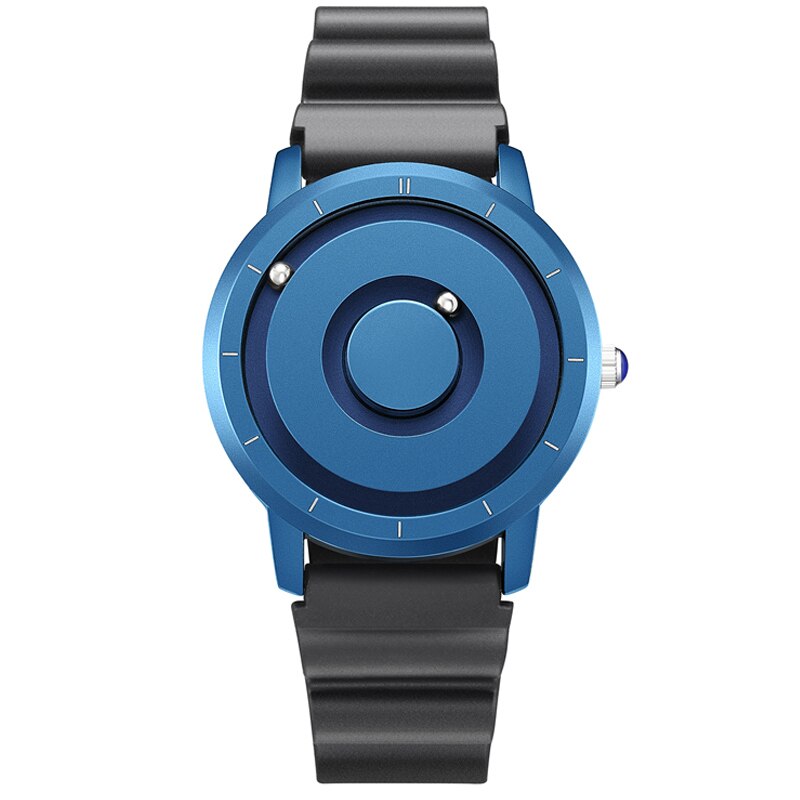 EUTOUR Innovative Black Sliver Magnet Magnetic Metal Multifunctional Watch Men's Sports Quartz Watch Cool Watch Male Reloj: Blue Blak