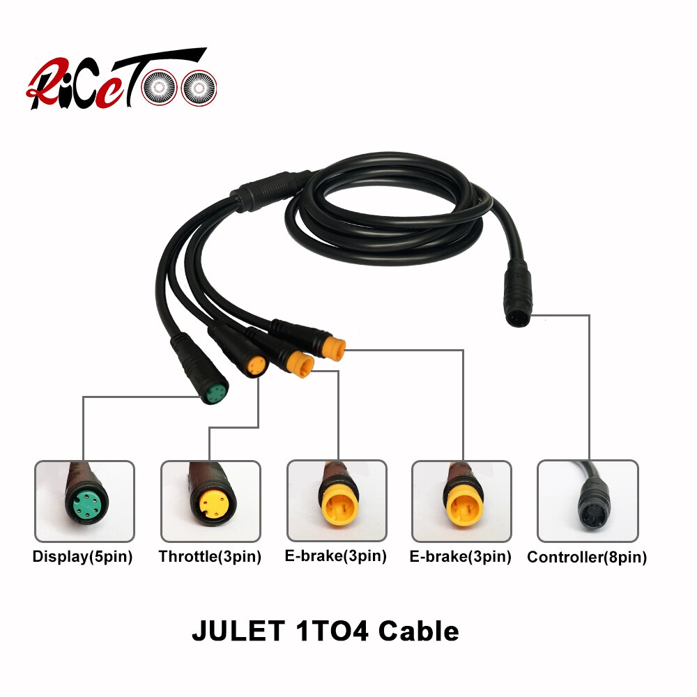 Ricetoo Julet 1T4/1T5 Waterdichte Kabel Controller/Licht/Ebrake/Throttle/Display E-Bike Kabel conversie Accessoires: 1T4 cable 8 pin