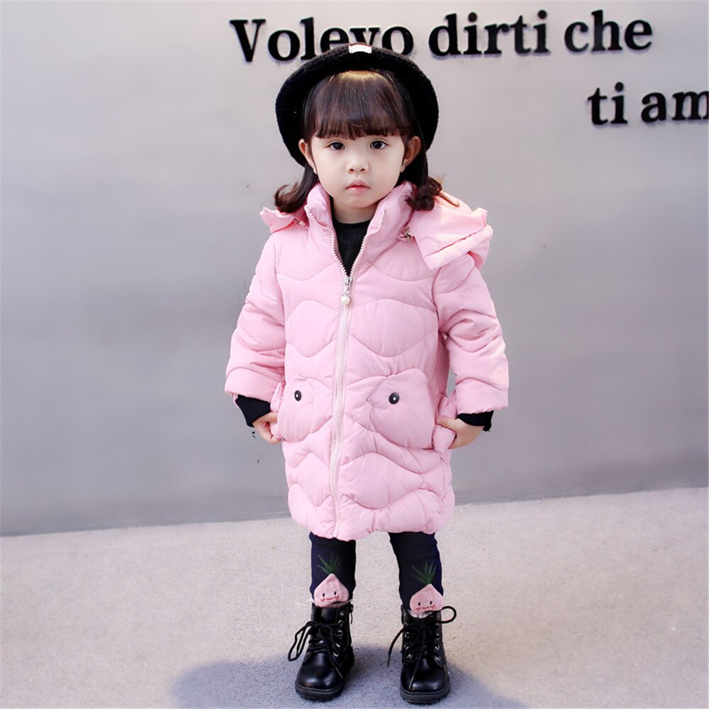 WenaZao Infant Toddler Baby Girls Down Jacket Winter Warm Cartoon Print Knee Length Padded Coat with Hood: Pink / 3T