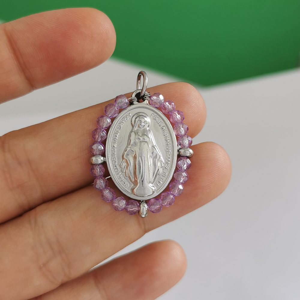 QMHJE-collar con colgante de la Virgen María para mujer, gargantilla, cadena de cuentas, Color dorado y plateado, joyería colorida de arcoíris de acero inoxidable