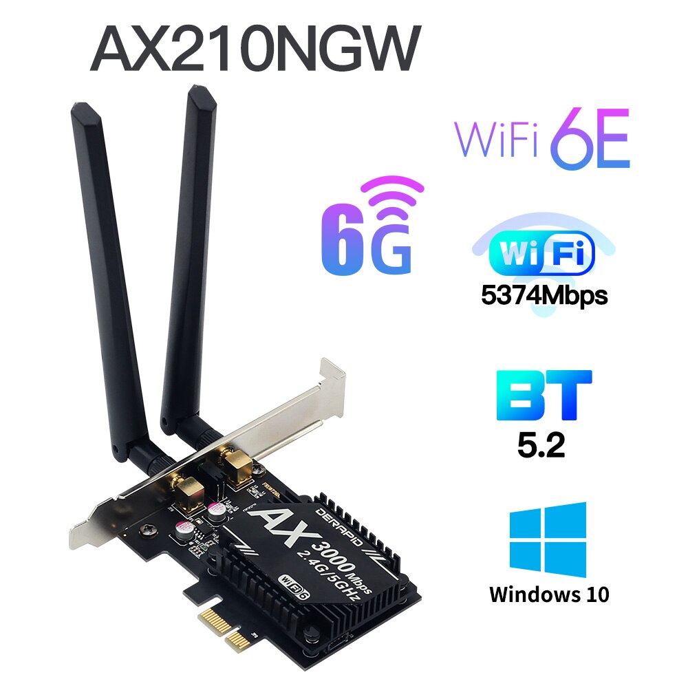 Wi-Fi 6E Intel AX210 2,4 Gbps Drahtlose WiFi6 Karte Adapter Bluetooth 5,2 802,11 ax Schreibtisch 2,4G/5G/6Ghz PCIE Netzwerk Karte Fenster10: PCE-AX210