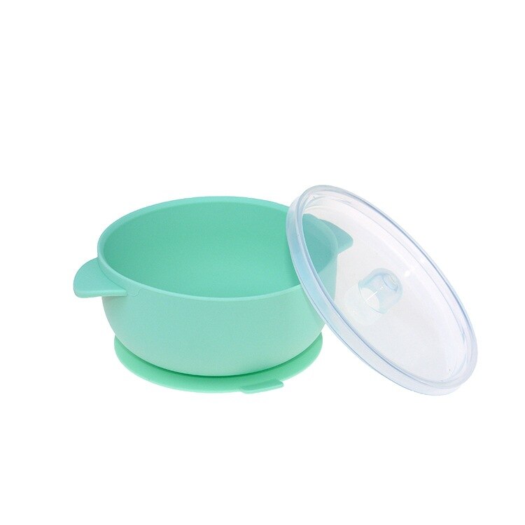 Anti-fald sugekop skålebestandig silikone skål med låg babytræning kosttilskud skål madvarer: Grøn