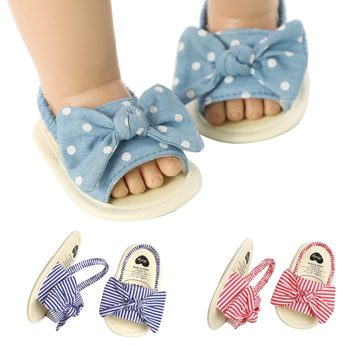 Niedliche, rutschfeste und weiche sommersandalen mit schleife für babys, Ideal für lauflernhilfen und babys ab 0-18 monaten.