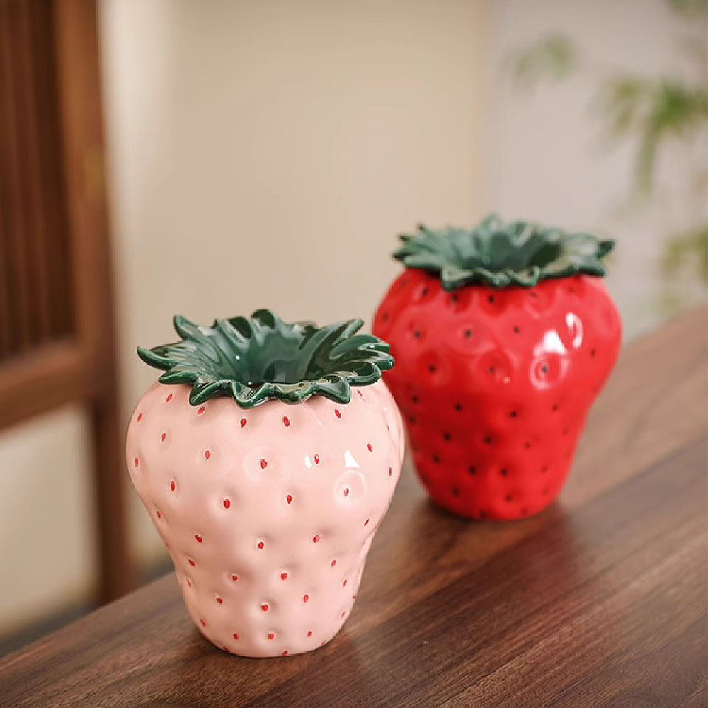 Keramische aardbei asbak met deksel, winddicht en vliegasbestendig, huis, woonkamer, kantoor asbak decoratie, opslag en pro
