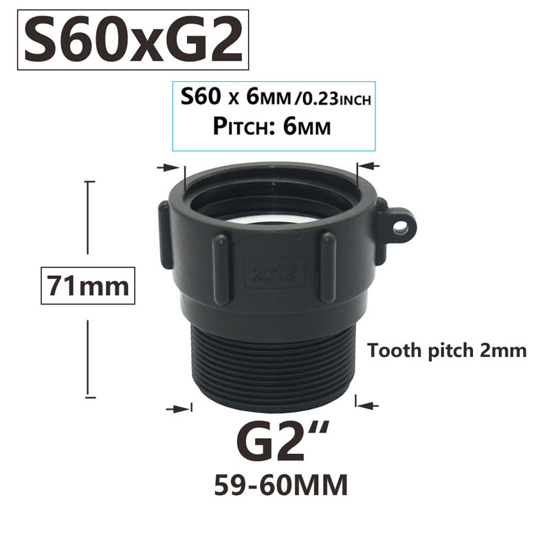 IBC Tank Adapter S60 x 1/2" 3/4' 1" 1.5 2" 63/75/80/100mm Thread Connector Ton Barrel Connect 1000 Liter IBC Tank Fitting: black