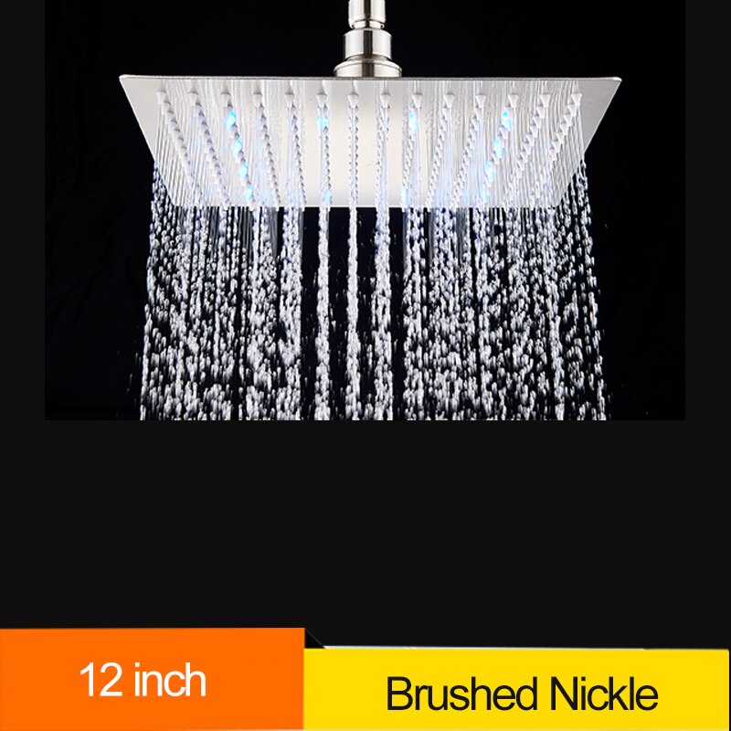 Senlesen Shower Head 12 inch Chrome LED Rainfall Tap 304 Stainless Steel Over-head Shower Sprayer Square Style 10/12/16 inch: nickle 12 inch