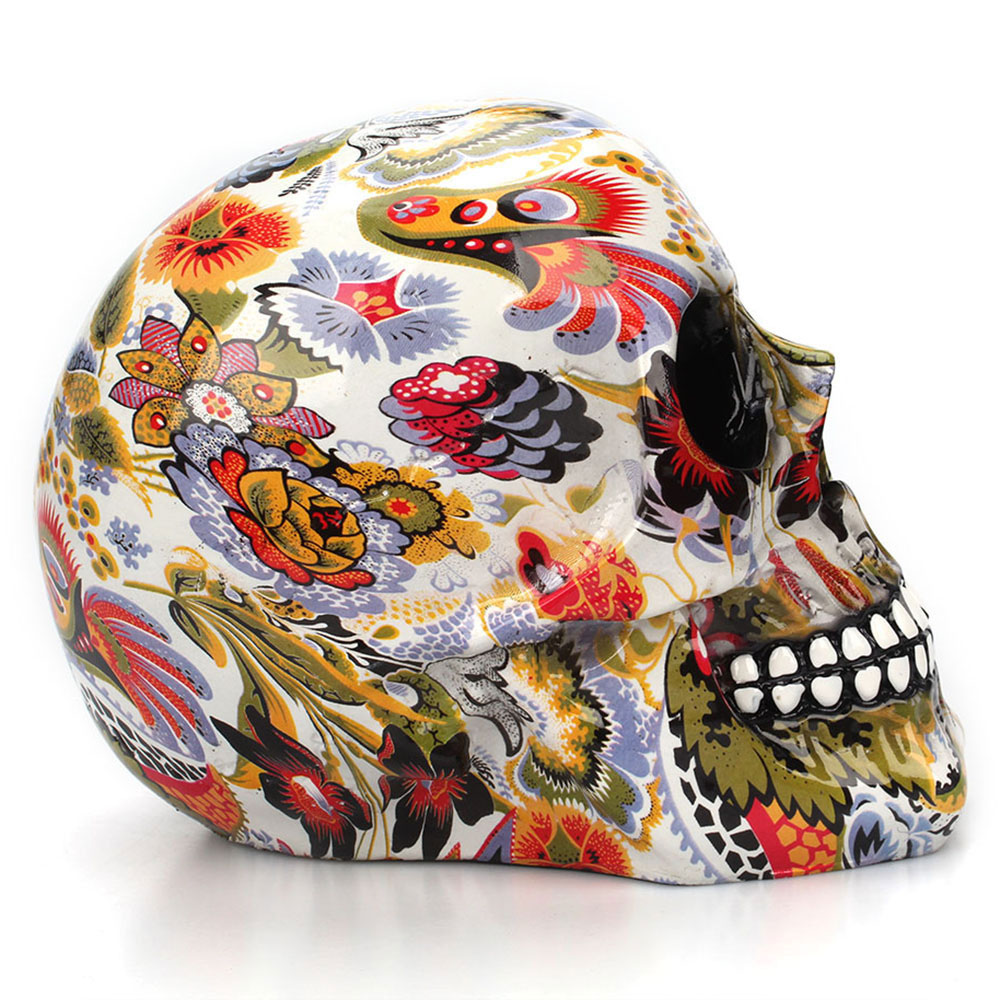 Horror Schedel Decoratie Hars Menselijk Skelet Schedel Kleur Bloem Schilderen Halloween Home Bar Tafel Desktop Decoratie Craft
