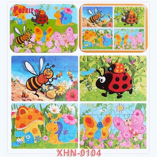 4 sztuk/pudło nowe cztery w jednym drewniane Puzzle zabawka dla dzieci zwierzęta/pojazd poznanie nauka zabawki edukacyjne dla dzieci MG-H01: XHN-0104