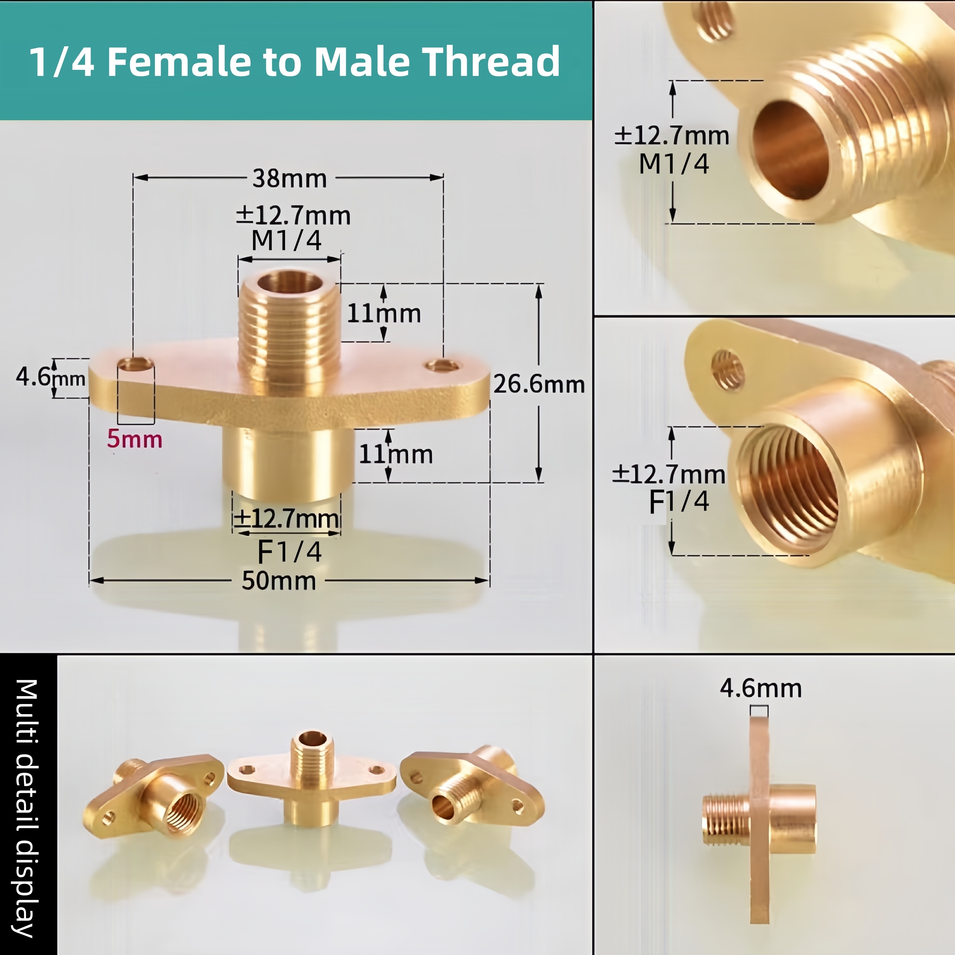 1/4 3/8 1/2 3/4 1 Inch Brass Water Pipe Accessories Copper Male/Female Thread Flange fixed Ear Joint Drinking Fountain Connector: Brown / 1/2''
