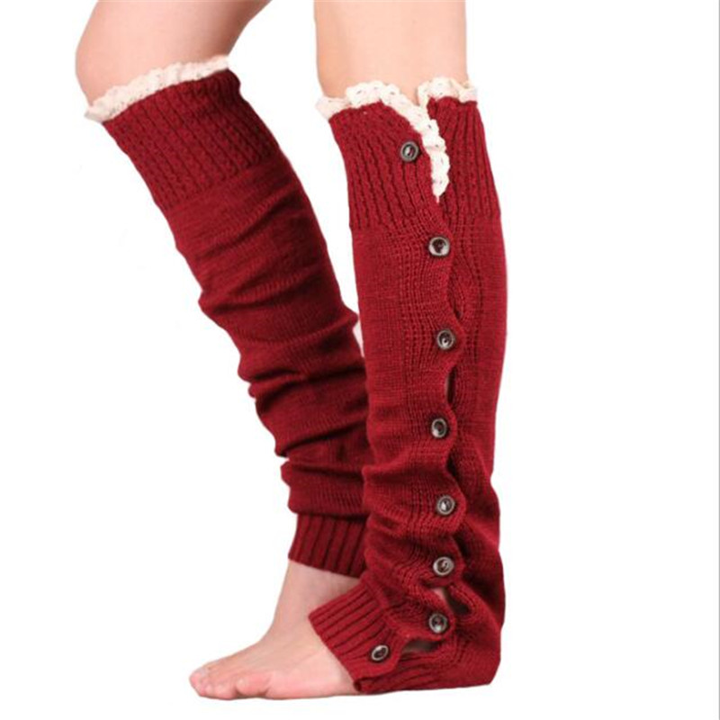 Calentadores de encaje con botones para mujer, botas de punto, calcetines, puños hasta la rodilla, polaina alta, novedad, , Invierno