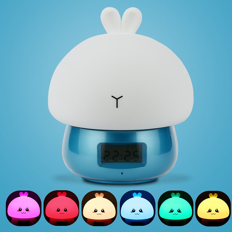 Kanin väckarklocka inspelare touch lampa fjärrkontroll rgb led nattlampa usb silikon kanin lampa för barn barn baby: Blå