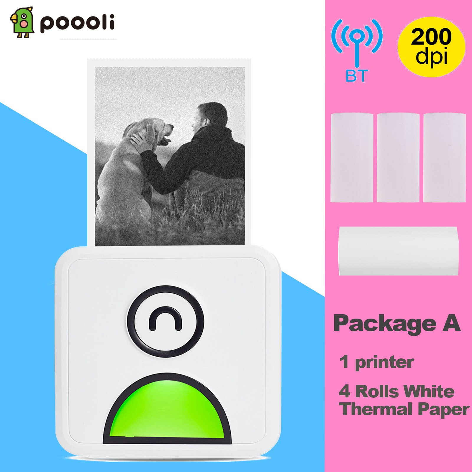 Poooli L1 Pocket Photo Thermal Printer 200dpi 58mm Wireless BT Memo Lists Printer for Printing Labels Photos Making Journals: Green Package A