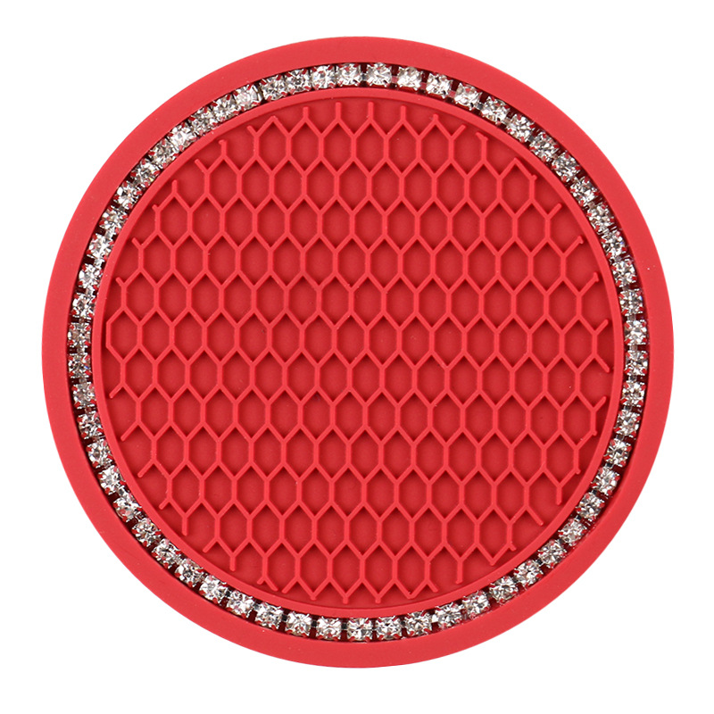 Car Cup Coasters for Cup Holder Universal Bling Diamond Water Bottle Holder Mat Anti Slip Insert Pad Auto Interior Accessories: Red