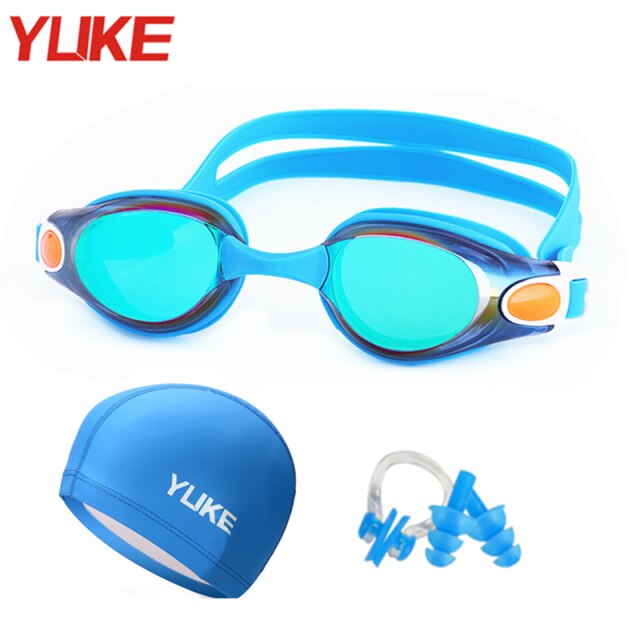 Swimming Goggles Men Women silicone adult Pool glasses Adjustable Swim Eyewear With swim hat Nose clip earplug 1032: Blue