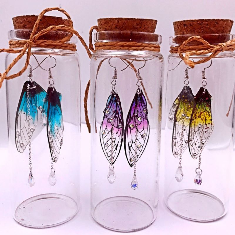 8 pièces libellule cigale papillon ailes bricolage boucles d'oreilles ailes simulées breloque bricolage pendentif boucles d'oreilles fabrication de bijoux