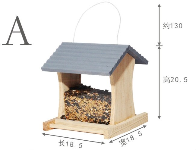 Voederhuisje van hout, hangend, vogelvoerbakje, regenbestendig, balkon, villa, huistype, vogelvoerdoos, tuindecoratie  mx10111141: A