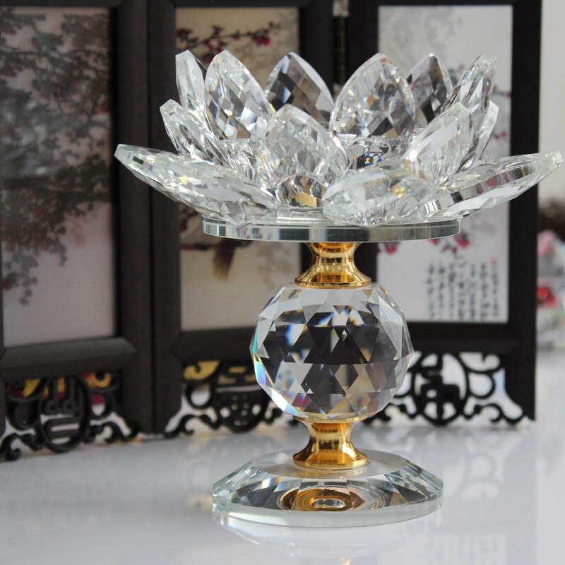 Bloque de vidrio flor de loto portavelas de Metal Feng Shui decoración del hogar candelabros grandes candelabros-blanco